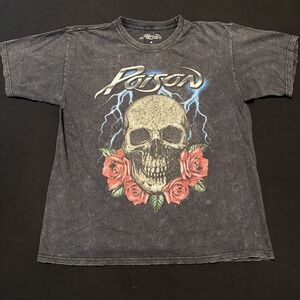Poison Rock Band Cotton T-shirt Tee Black Skull and Roses Short Sleeve Mens M